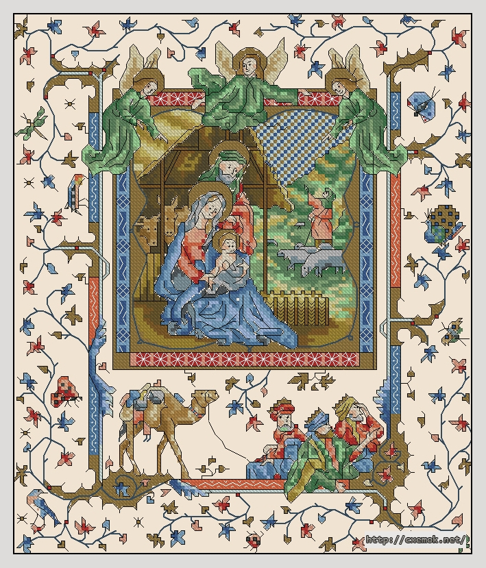 Download embroidery patterns by cross-stitch  - Medieval nativity
