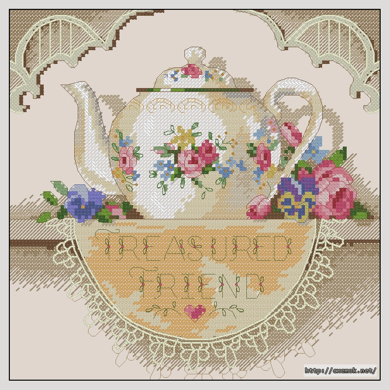 Скачать схему вышивки нитками Treasured Friend Teapot, автор 