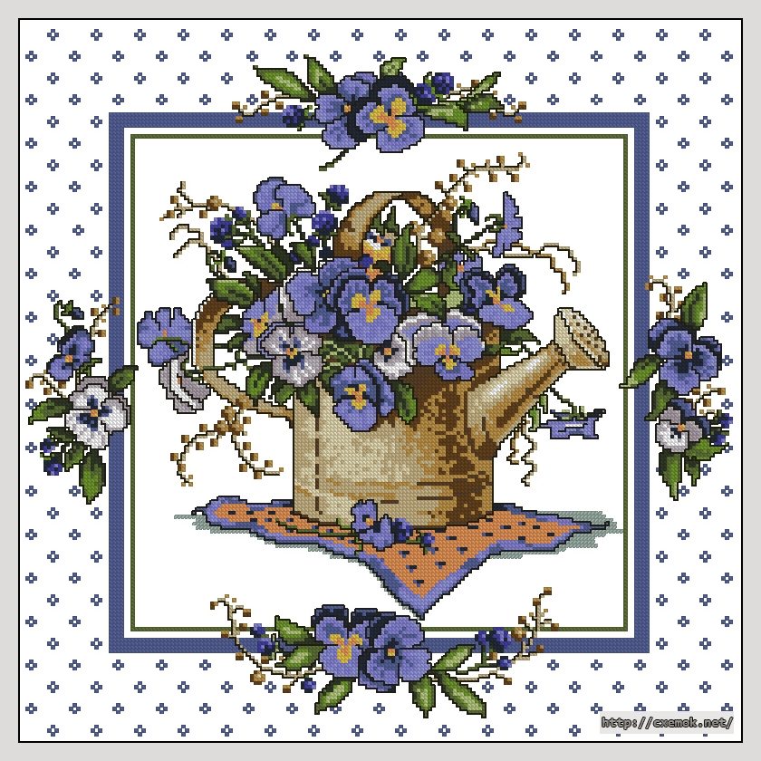 Download embroidery patterns by cross-stitch  - Pansy watering can, author 