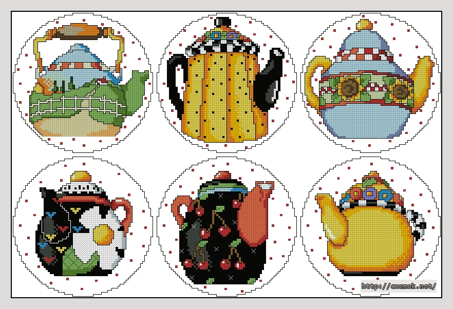 Download embroidery patterns by cross-stitch  - Teapot coasters