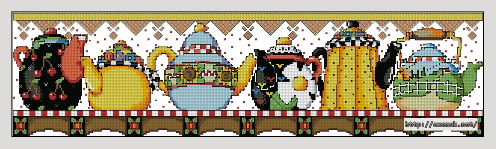 Download embroidery patterns by cross-stitch  - Teapot table runner