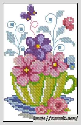 Скачать схемы вышивки нитками / крестом  - Tea cup with flowers, автор 