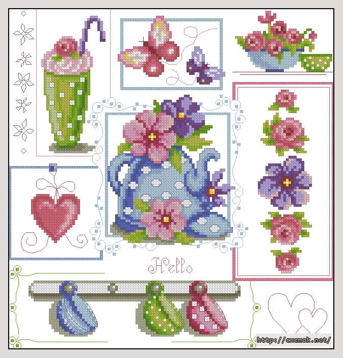 Download embroidery patterns by cross-stitch  - Tea time, author 