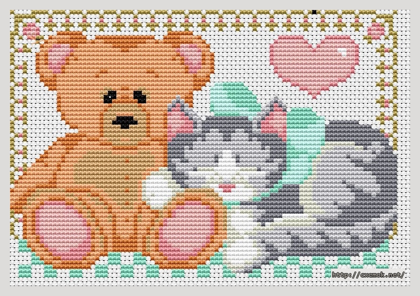Download embroidery patterns by cross-stitch  - Janlinn bear and cat, author 