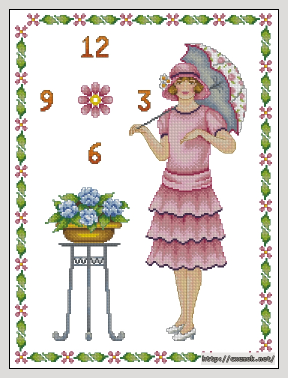 Download embroidery patterns by cross-stitch  - Reloj sombrilla rosa