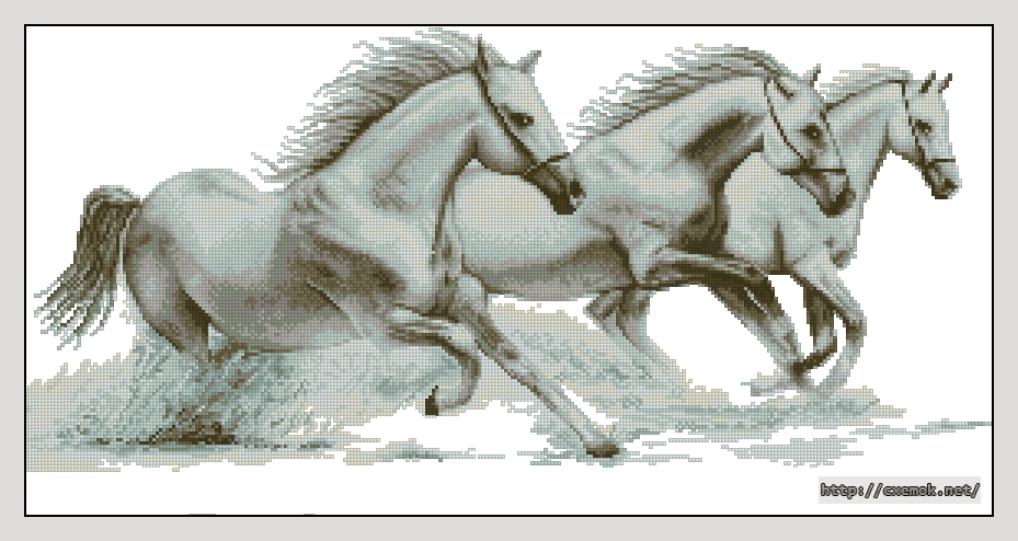 Скачать схемы вышивки нитками / крестом  - White horses, автор 