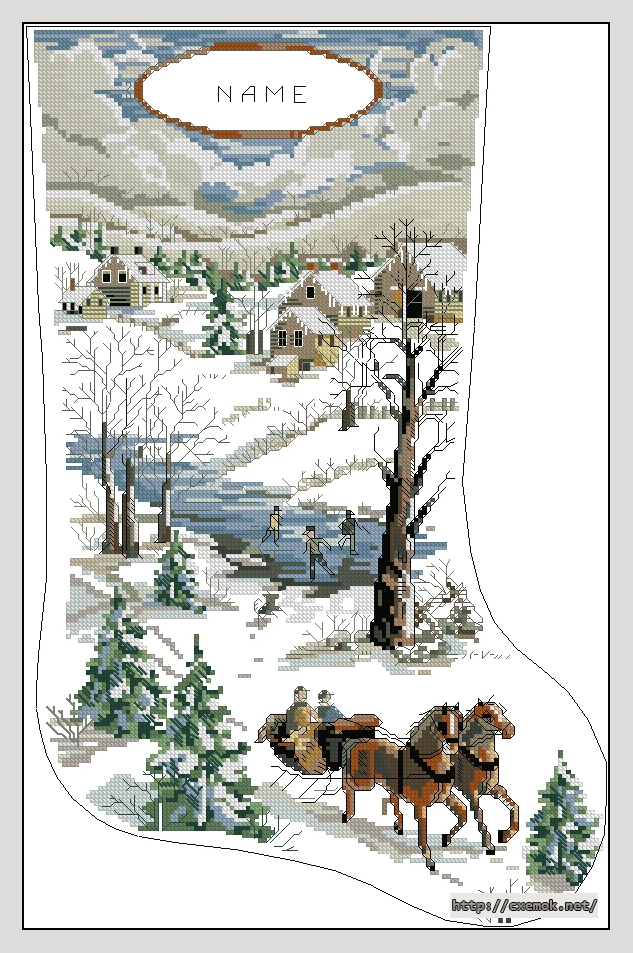 Download embroidery patterns by cross-stitch  - Kooler''s winter scene stocking