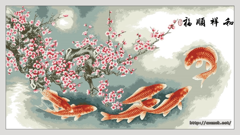Скачать схемы вышивки нитками / крестом  - Рыбки и сакура, автор 