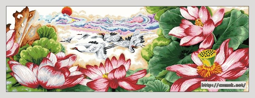 Download embroidery patterns by cross-stitch  - Lotus, grus japonensis, author 