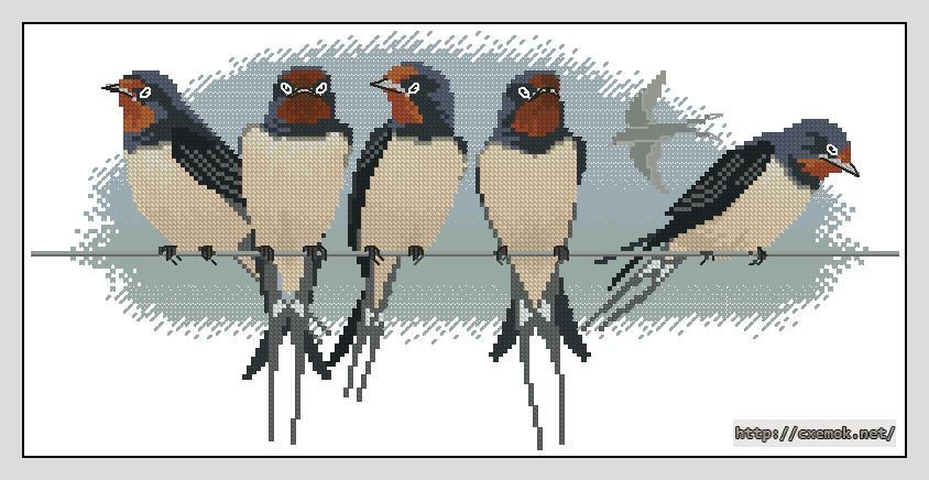 Download embroidery patterns by cross-stitch  - Swallows, author 