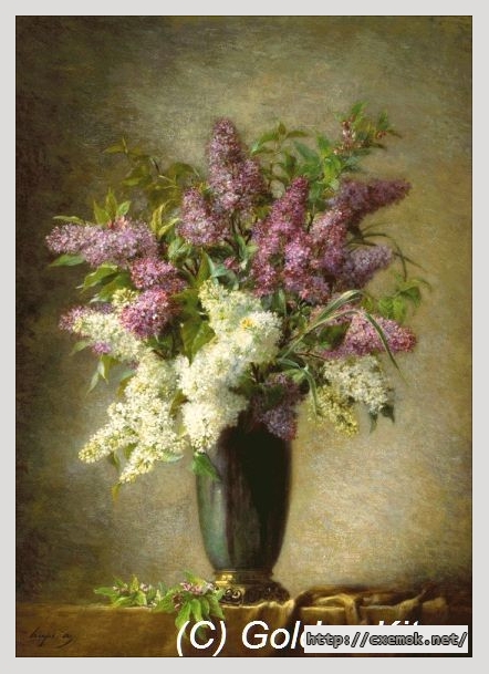 Скачать схемы вышивки нитками / крестом  - A still life with lilacs in a vase - solid colors (martial hupe), автор 
