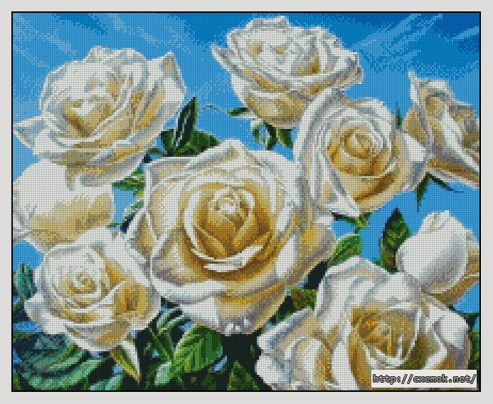 Скачать схему вышивки нитками Белые розы, автор 