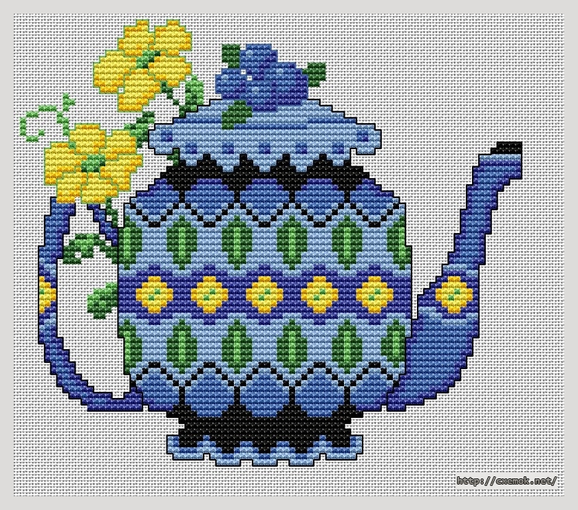 Download embroidery patterns by cross-stitch  - Blue teapot, author 