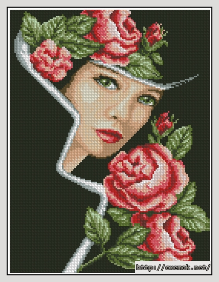 Скачать схему вышивки нитками Дама с розами, автор 