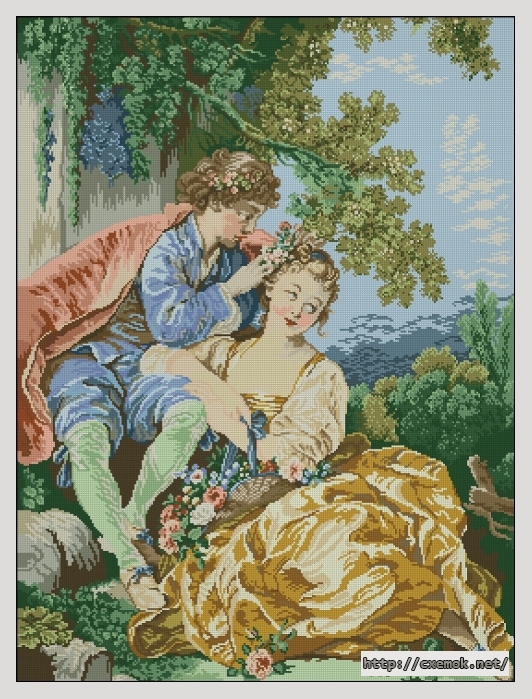 Download embroidery patterns by cross-stitch  - Young couple in spring, author 
