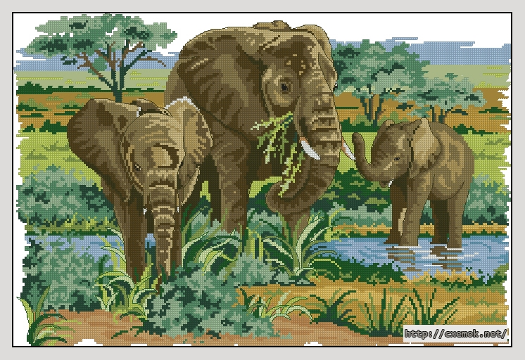 Download embroidery patterns by cross-stitch  - Elephants in the wild, author 