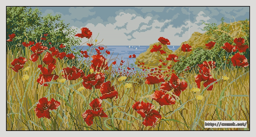 Download embroidery patterns by cross-stitch  - Clifftop poppies, author 