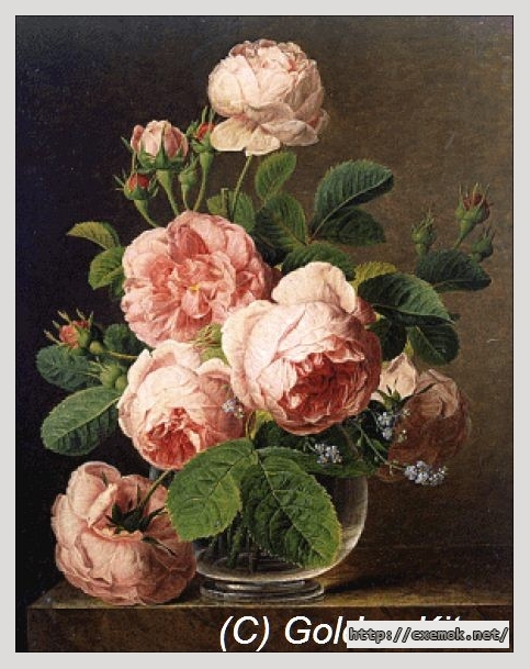 Скачать схему вышивки нитками Still Life of Roses in a Glass Vase, автор 