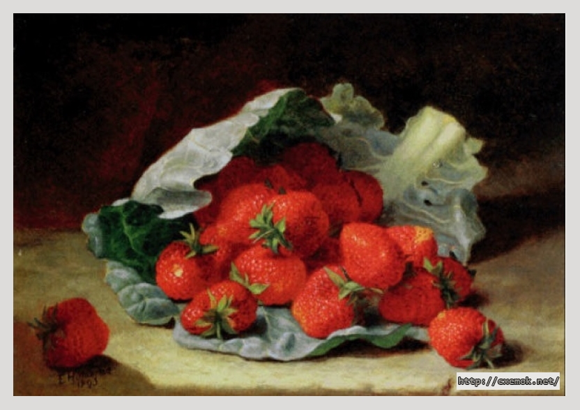 Download embroidery patterns by cross-stitch  - Strawberries on a cabbage leaf(large), author 