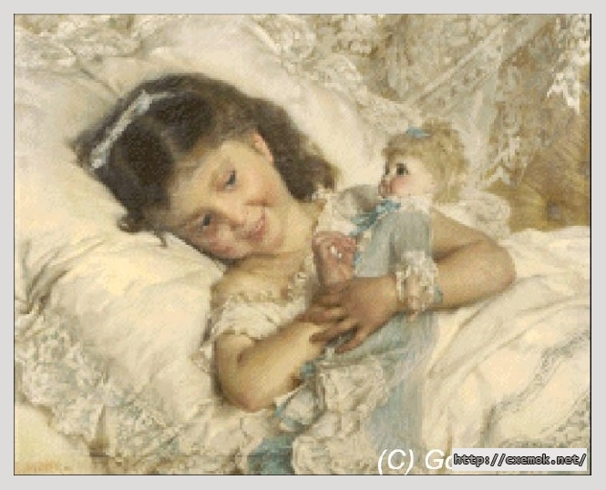 Download embroidery patterns by cross-stitch  - Girl with doll(small), author 