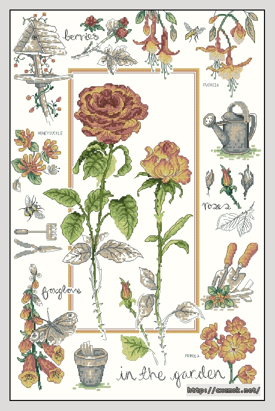 Скачать схемы вышивки нитками / крестом  - Floral garden sampler, автор 