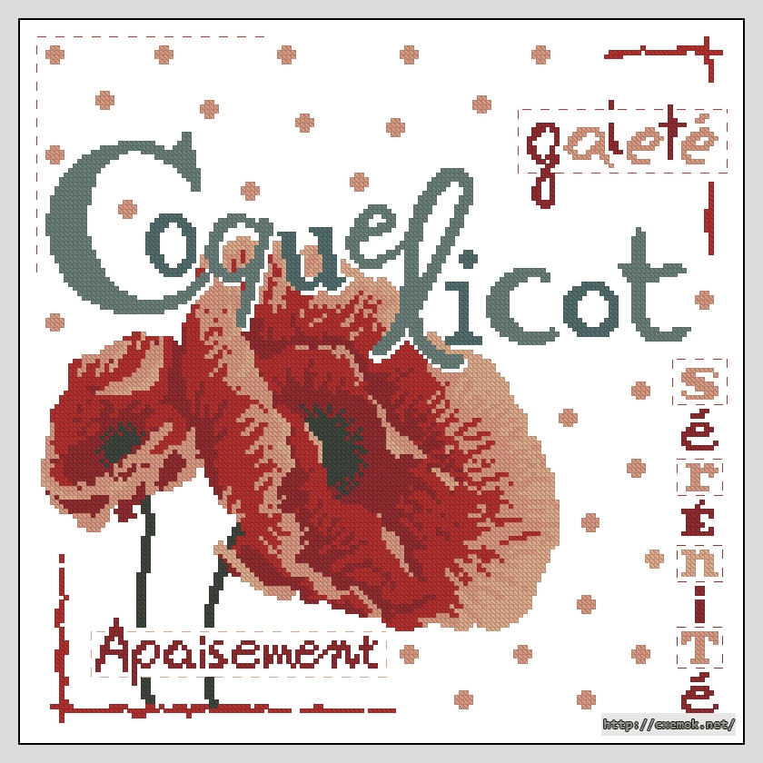 Download embroidery patterns by cross-stitch  - Coquelicot, author 