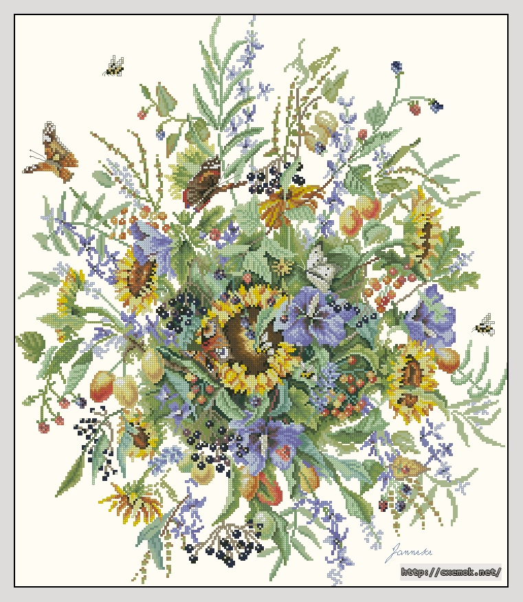 Скачать схему вышивки нитками Flowers and Butterflies, автор 
