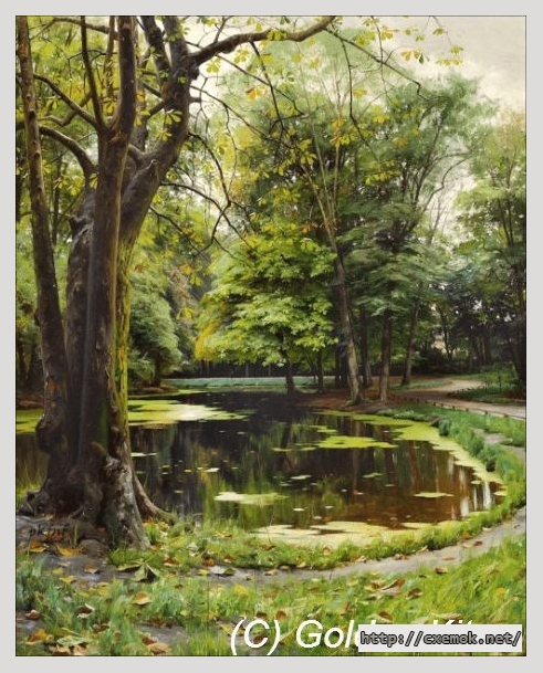 Download embroidery patterns by cross-stitch  - A lake in a park with chestnut trees, author 
