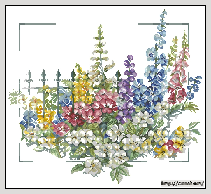Download embroidery patterns by cross-stitch  - Flowers at gate, author 