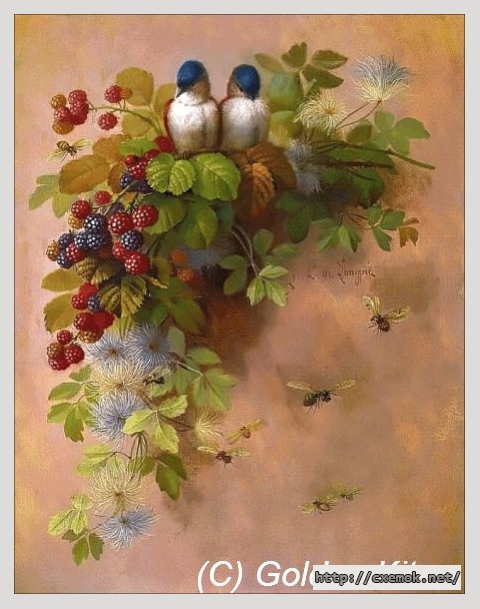 Завантажити схеми вишивки нитками / хрестом  - Birds, bees and berries, автор 