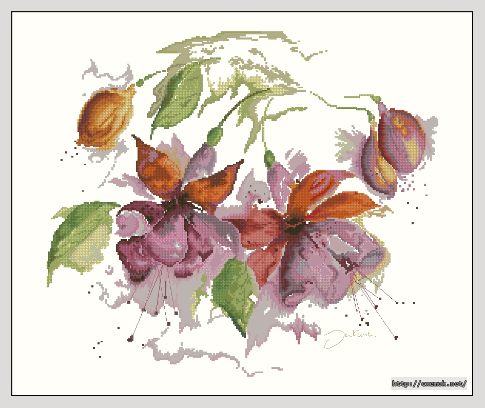 Скачать схемы вышивки нитками / крестом  - Fuchsia in watercolour, автор 
