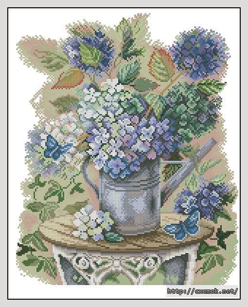 Download embroidery patterns by cross-stitch  - Hydrangea and butterflies, author 