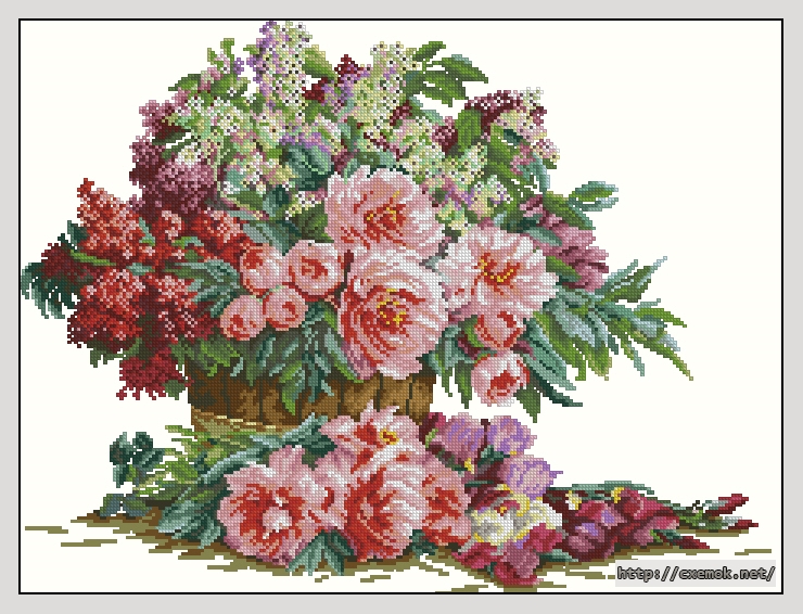 Скачать схему вышивки нитками Bouquet of lilacs and peonies, автор 
