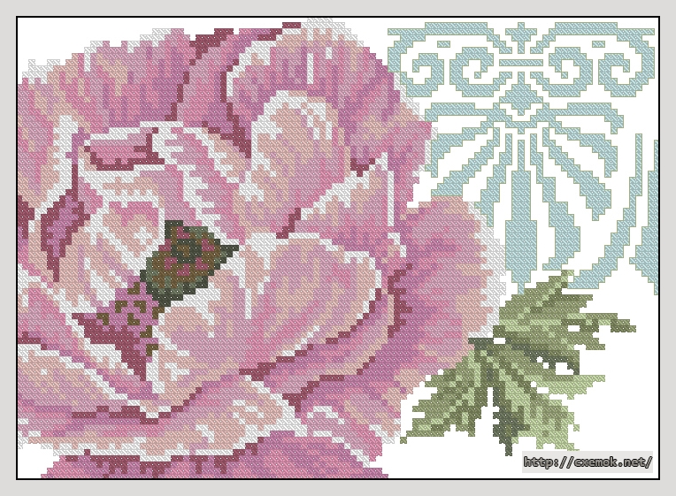 Завантажити схеми вишивки нитками / хрестом  - Pink flower with ornaments, автор 