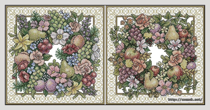 Скачать схемы вышивки нитками / крестом  - Fruits and floral wreaths, автор 
