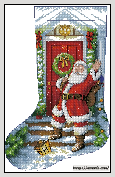 Скачать схему вышивки нитками Welcome Santa Stocking, автор 