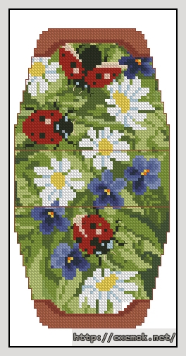 Download embroidery patterns by cross-stitch  - Божья коровка с ромашками