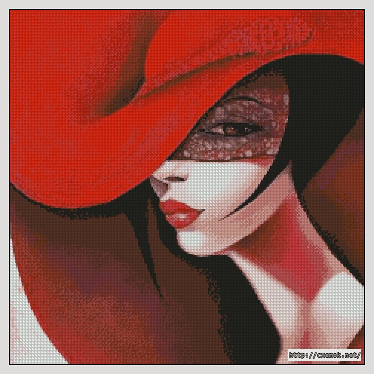 Скачать схемы вышивки нитками / крестом  - Дама в красной шляпе, автор 