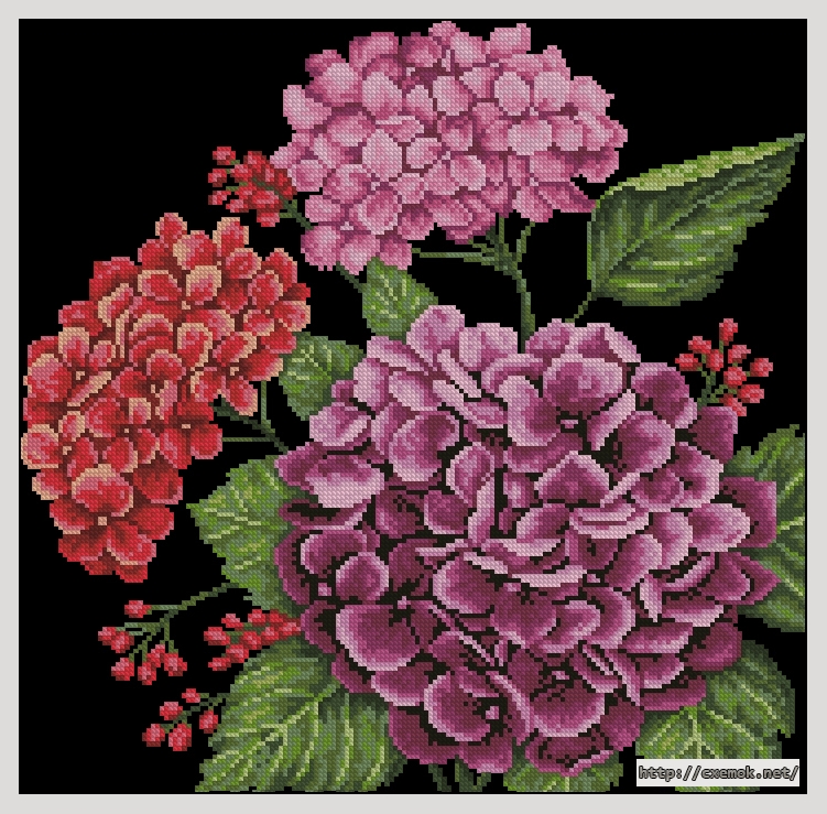 Download embroidery patterns by cross-stitch  - Hydrangea, author 
