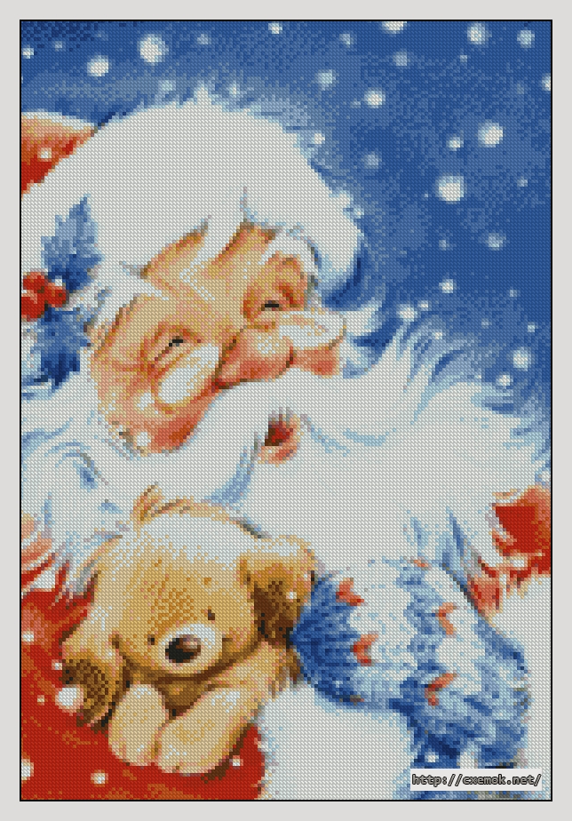 Скачать схемы вышивки нитками / крестом  - Дед мороз с собачкой, автор 