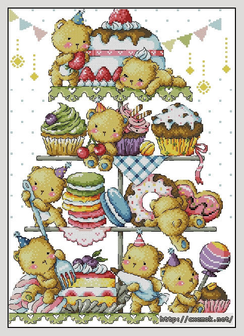 Скачать схемы вышивки нитками / крестом  - Мишки с пирожеными, автор 
