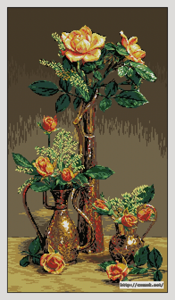 Download embroidery patterns by cross-stitch  - Trandafiri in vase orientale, author 