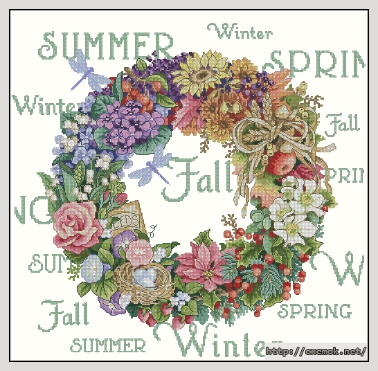 Скачать схему вышивки нитками The Wreath of All Seasons, автор 