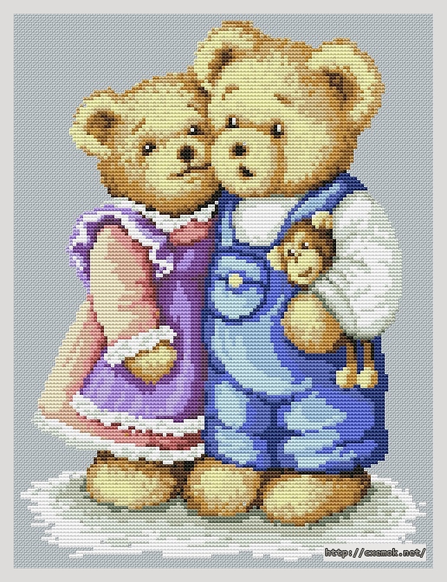 Download embroidery patterns by cross-stitch  - Bear couple, author 