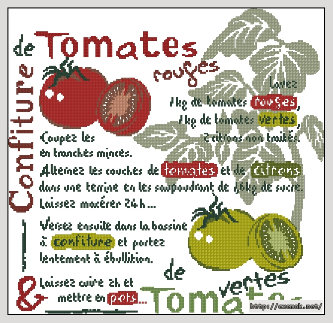 Скачать схемы вышивки нитками / крестом  - Confiture de tomates, автор 