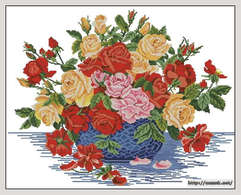 Завантажити схеми вишивки нитками / хрестом  - Roses in a blue bowl, автор 