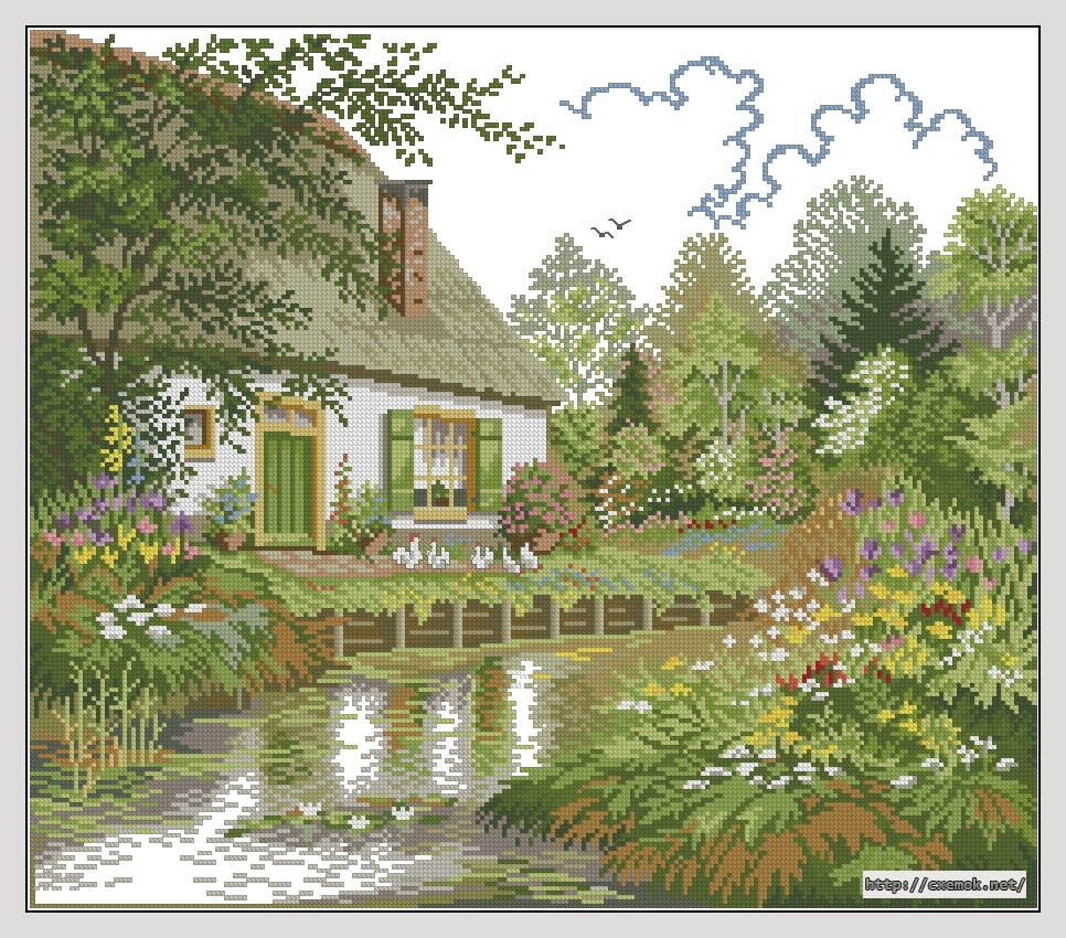 Download embroidery patterns by cross-stitch  - House and woodland lake, author 