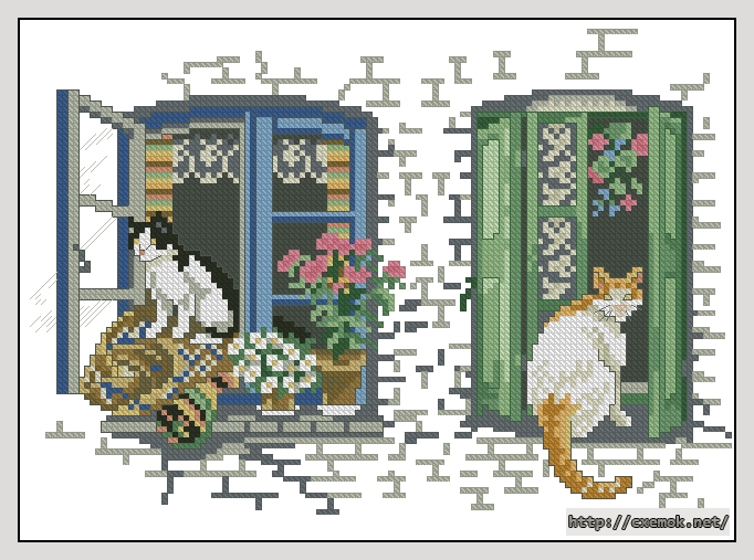 Download embroidery patterns by cross-stitch  - Кошки на окошке, author 