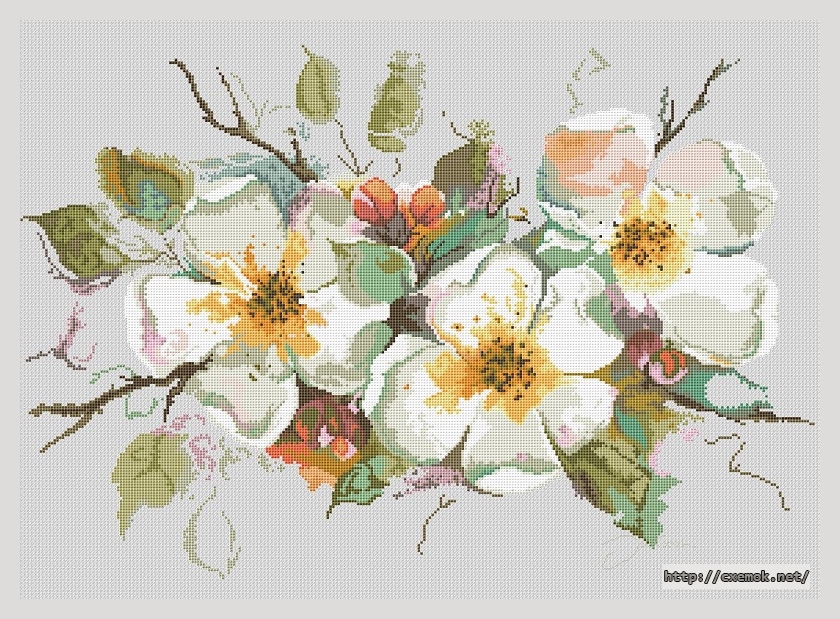 Download embroidery patterns by cross-stitch  - Apple blossoms, author 