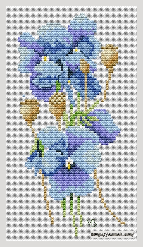 Download embroidery patterns by cross-stitch  - Blue violets, author 